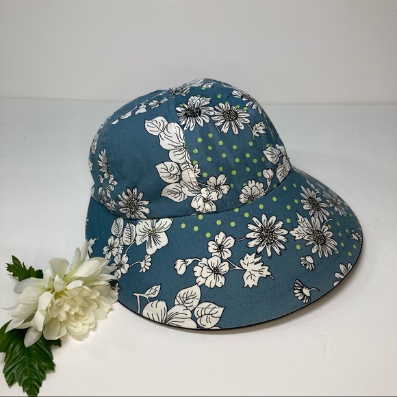 Reversible Sun Hat Wide Brim Navy Light Blue Floral NWOT - Picture 10 of 13